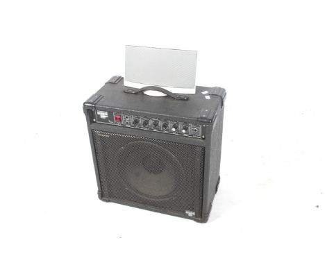 A Torque Acoustics T 50 R electric guitar amp plus a Bose SoundDock. Amp L51cm x D27cm x H51cm