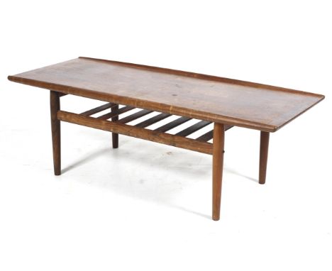 A Danish 1960s Grete Jalk for Glostrup Mobelfabrik  rectangular coffee table. With slatted lower shelf, label to underside, o