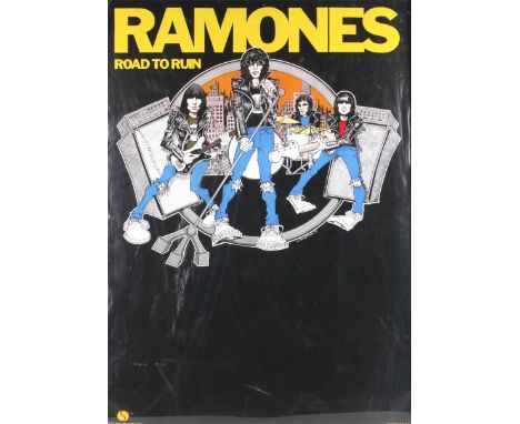 A vintage Ramones poster. 1978, depicting the band with a destroyed city in the background, titled 'Road To Ruin', 83cm x 59c