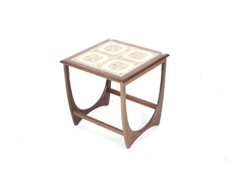 A mid-century G-Plan (red label) tile top occasional table. L50cm x D50cm x H51cm