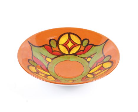 A mid-century Poole Pottery Delphis orange bowl. #58 indistict monogram. Diameter 34cm