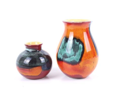 Two modern Poole Pottery 'living glaze' globular vases. Max. H16cm