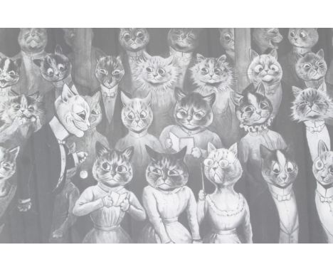 After Louis Wain - humorous cats print. Depicting cats watching a swinging pendulum in the manner of an opera, 47cm x 72cm, f
