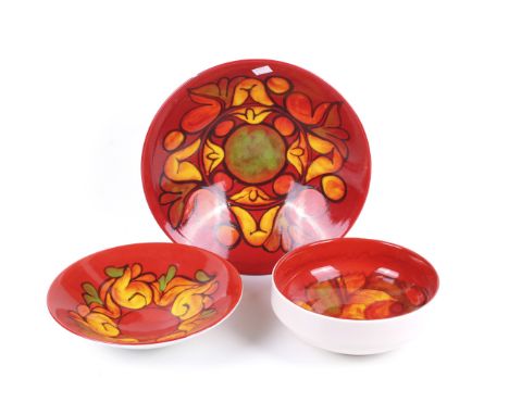 A group of three circa 1960s Poole Pottery Delphis bowls. Including #89 with vertical sides; #57 signed 'AF' Andree Fontana a
