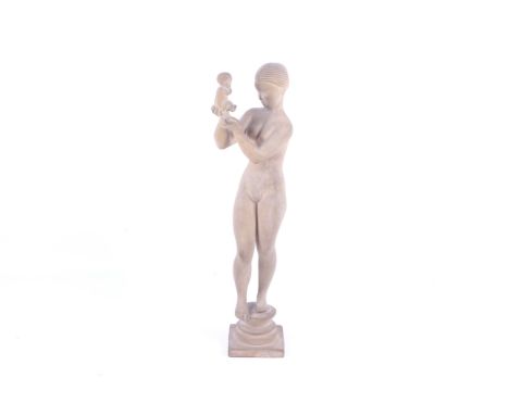 Danish mid-century ceramic sculpture. 'Mother and baby', inscribed 'HK', impressed mark 'Made in Denmark'.  H35cm Condition R