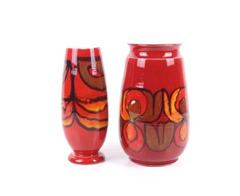 Two mid-century Poole Pottery Delphis vases. Including a footed #15 vase with monogram for Tina Sherratt and a balaster vase 