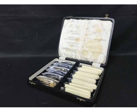 ART DECO STYLE CUTLERY along with two sets of silver plated fish cutlery 