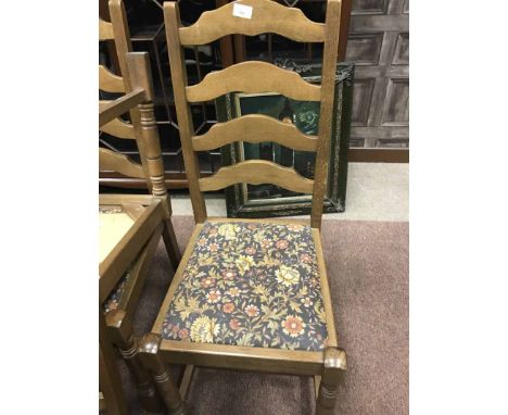 SET OF FOUR LADDER BACK DINING CHAIRS