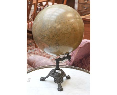 A Philips New Commercial Terrestrial Globe, raised on a cast iron tripod base, 52cm