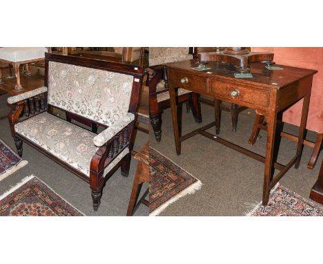 A Victorian Mahogany Hall Bench, part upholstered and raised on turned supports, 112cm by 54cm by 112cm and An Early 19th Cen