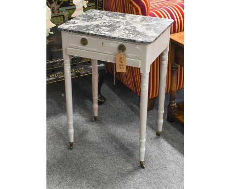 An Early 19th Century Painted Lamp Table, with faux marble top (formerly a work table later painted), 51cm by 38cm by 74cm 