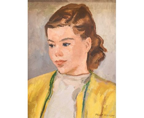 Philip Naviasky (1894-1983)Portrait of a girl wearing a yellow jacketSigned, oil on board, 46cm by 35cm