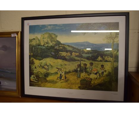 FRAMED PRINT OF A PETER BRUEGEL PAINTING "HAY HARVEST", FRAME SIZE APPROX 66 X 53CM