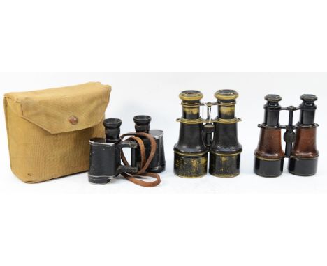 WWI a British Army pair of binoculars, Mk V Special 32834 and two other pairs of binoculars 