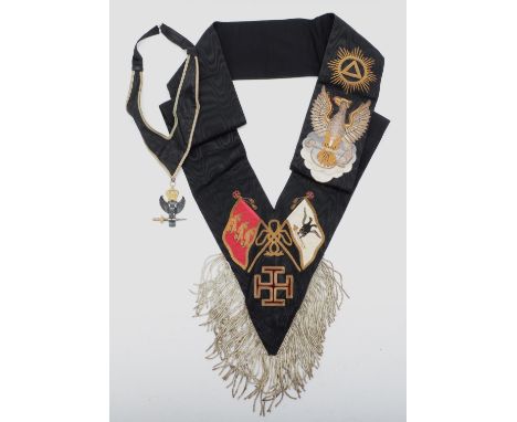 A Masonic silver Rose Croix 30th Degree jewel, with sash, London 1959 together with a 30th Degree collar by Toye &amp; Co. Lt
