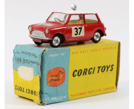 Corgi Toys; 317 Morris Mini Cooper 'S' "Rallye Monte-Carlo" red body, white roof, lemon interior, silver trim, spun hubs, roo