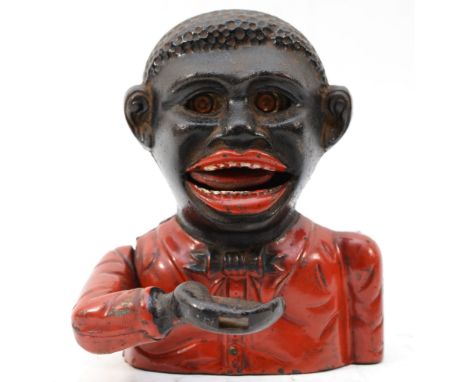 A vintage cast iron Little Joe money box, 13.5cm. These items are listed on the basis they are illustrative of a bygone cultu
