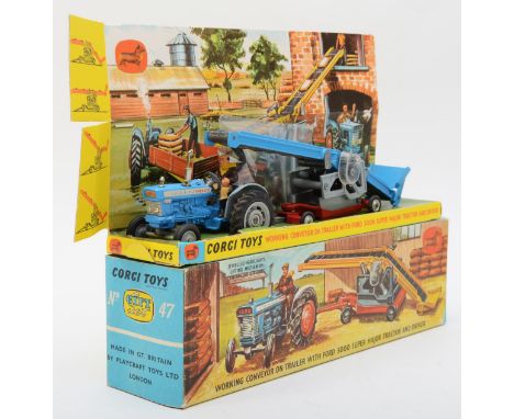 Corgi Toys; Gift Set 47 to include Ford 5000 Super Major Tractor, blue, grey including hubs, chrome trim and figure driver wi