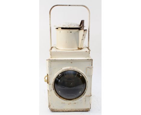 White L.T. (London Transport) head lamp, complete with burner. Handle marked "Surrey DKS"