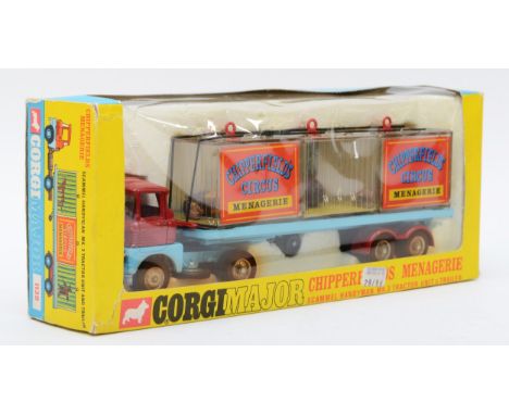 Corgi Toys; Major Toys Chipperfields Menagerie Scammel Handyman Mk.3 Tractor Unit &amp; Trailer No.1139, in red and blue live