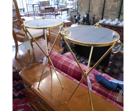 A pair of gilt metal lamp tables with mirrored tops, H.74cm 