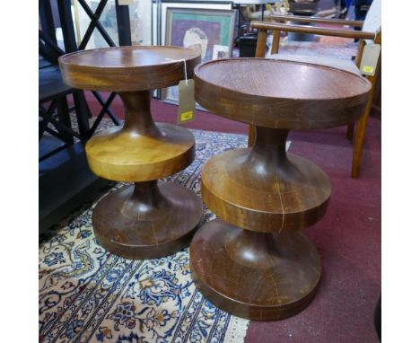 A pair of contemporary teak lamp tables, H.60cm 