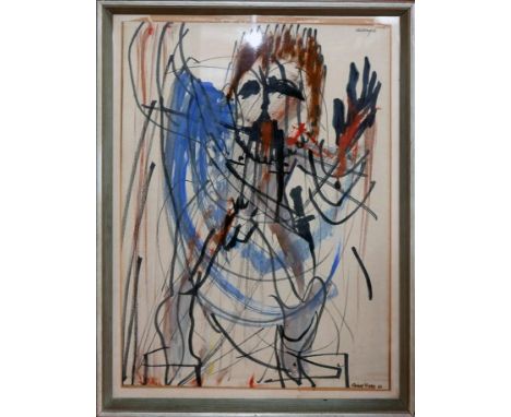 Michael Wavle, a pen and watercolour sketch, titled 'Messenger', signed and dated '63, 51 x 36cm 