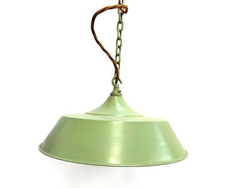 A Jim Lawrence sage green Balmoral pendant light shade and fitting, 37.5cmW