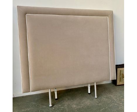 A super-king grey headboard with white piping, 181x168cmH including aluminium legs