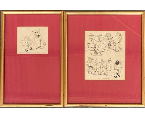 Two cat prints after Louis Wain, 8x9cm and 14.5x12cm