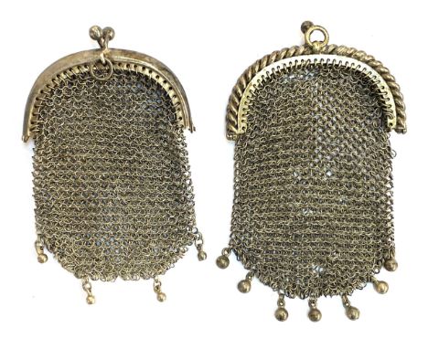 An Edwardian 800 silver mesh chatelaine purse, 8cmL; together with a further white metal chainmail purse (af), gross weight 5