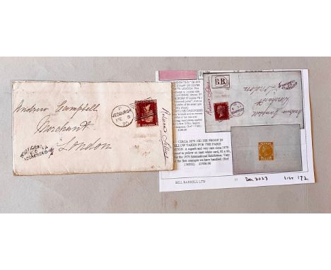 PHILATELY: 1870 London B.B. (Blind BAL) hard stamp on cover Jedburgh to London. Purchased by Gavin Fryer PRPS Dec. 2023 from 