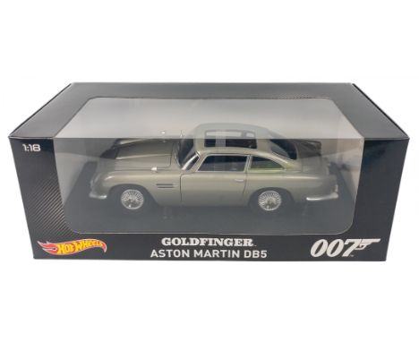 HOT WHEELS branded and boxed 007 JAMES BOND ASTON MARTIN DB5 in silver from GOLDFINGER 1:18 scale - in an 'unused and new con