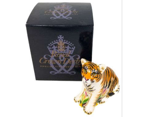 ROYAL CROWN DERBY Sumatran Tiger Cub 2008  gold button first quality in original box with receipt from 2012.