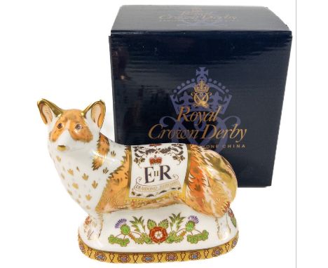 ROYAL CROWN DERBY Corgi Diamond Jubilee Limited Edition 189/500   Gold stopper first quality in box