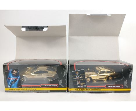 JAMES BOND 007 Corgi &amp; Bond 40th Anniversary 1:36 scale gold coloured ASTON MARTIN V12 VANQUISH model CC07505 and a simil