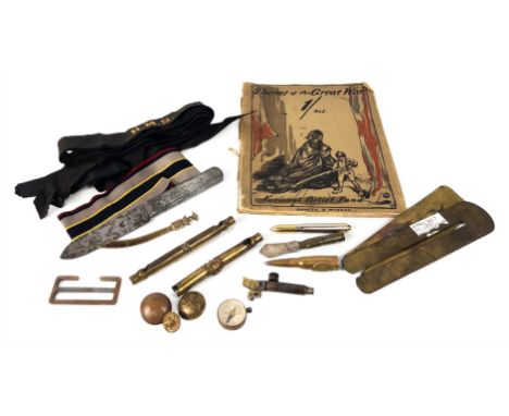 Intriguing lot of World War 1 WWI Trench art and other items to include:  a 1917 dated US Patented mass knife, a Machine Corp