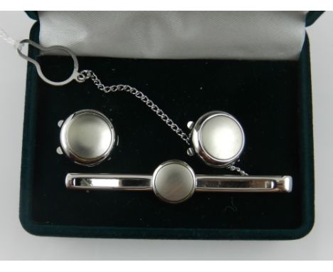 Bagnara. Italy. A boxed white metal cufflinks and tie clip set.