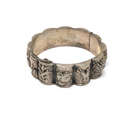 Antique  signed David silver scenic panel set bangle weight approx 40g 