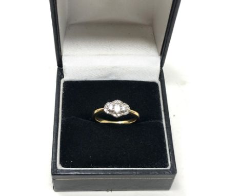 18ct gold three stone halo ring (2.5g) 