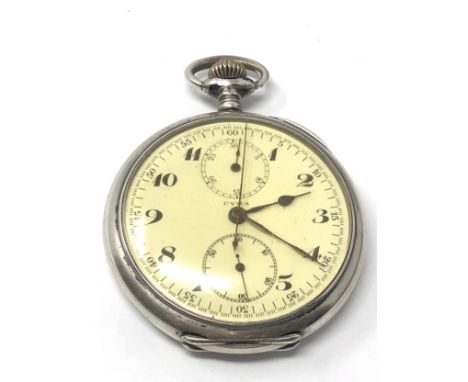 Antique silver Cyma Up / Down dial centre second chronograph pocket watch the watch is not ticking case and dial in good cond