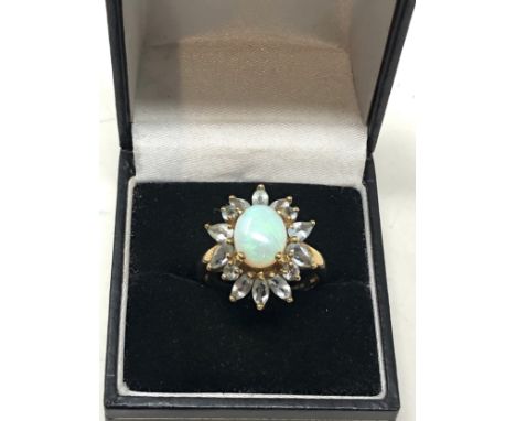 9ct gold opal and aquamarine set cluster ring (4.8g) 