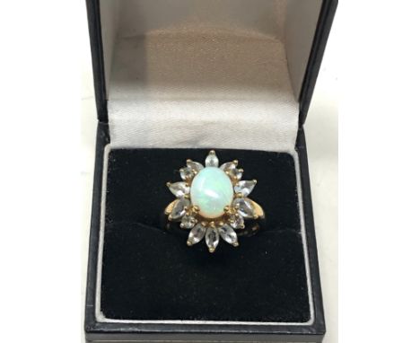 9ct gold opal and aquamarine set cluster ring (4.8g) 