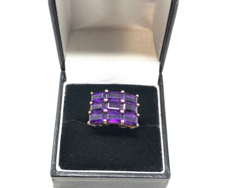 9ct gold amethyst pave setting cocktail ring (3.9g) 