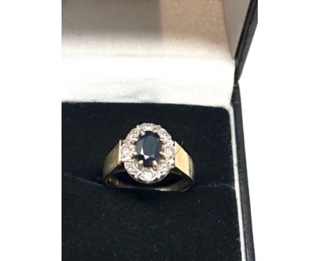 9ct gold vintage sapphire &amp; diamond cluster ring (3.8g) 