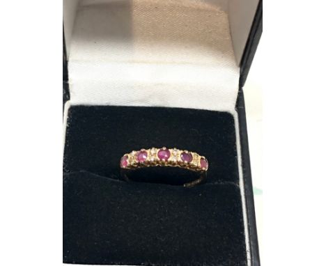 9ct gold vintage ruby &amp; diamond gypsy setting ring (1.4g) 