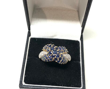 9ct gold sapphire &amp; diamond x cluster dress ring (5.2g) 