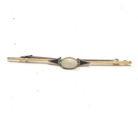 9ct gold vintage opal &amp; sapphire bar brooch (1.7g) 