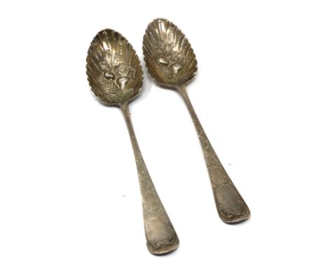 Pair of georgian silver berry serving spoons London silver hallmarks weight 104g 