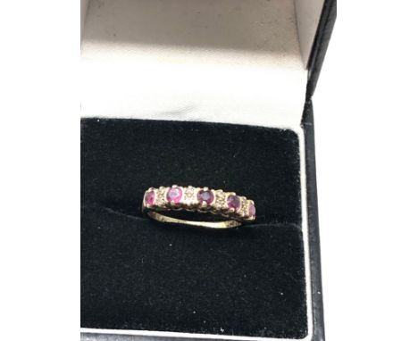 9ct gold ruby &amp; diamond gypsy setting ring (1.6g) 